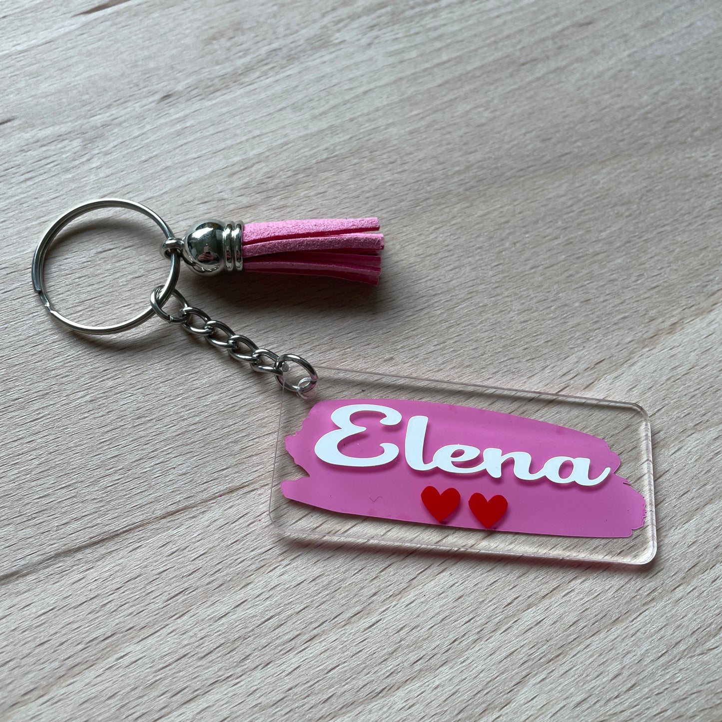 Sleutelhanger met je naam en 2 hartjes