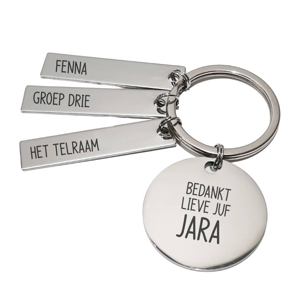 BEDANKT LIEVE JUF met naam - sleutelhanger RVS
