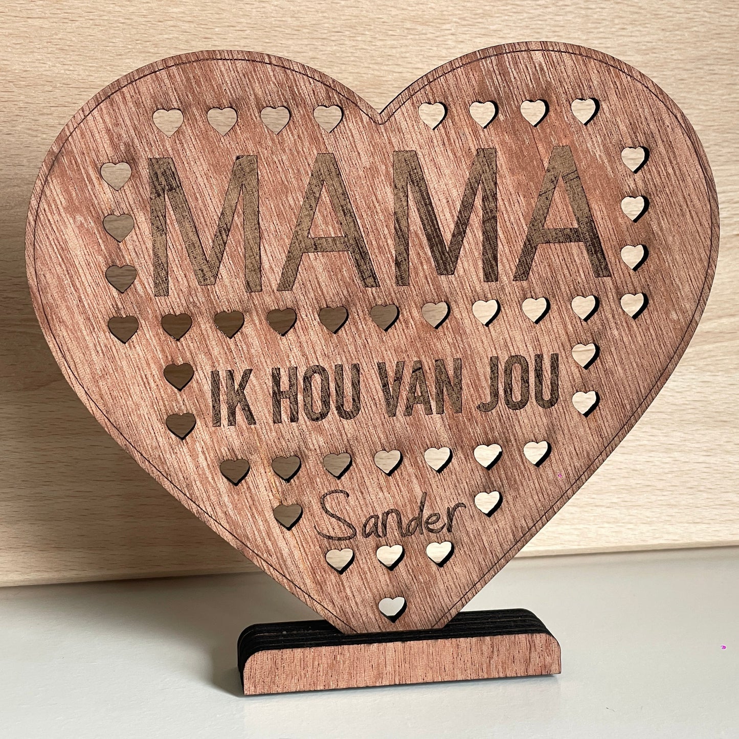 Gepersonaliseerd houten hart mama ik hou van jou met eigen naam