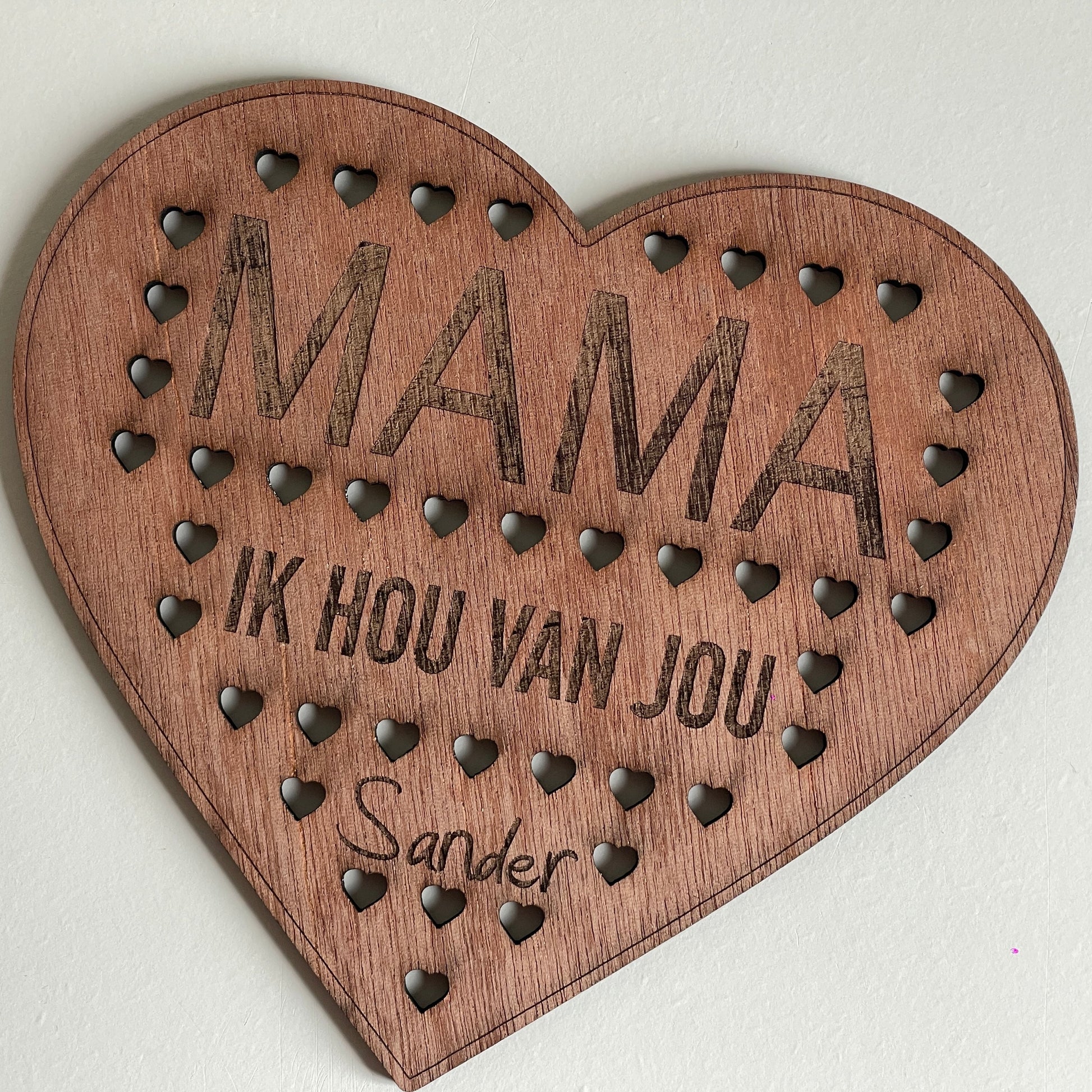 Houten hart personaliseerbaar mama ik hou van jou