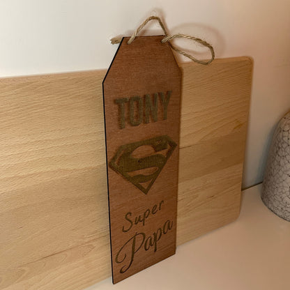 Houten hangbord 'Naam - Superpapa!'