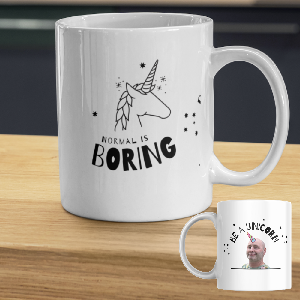 Mok met foto & tekst 'Normal is boring, be a unicorn!'