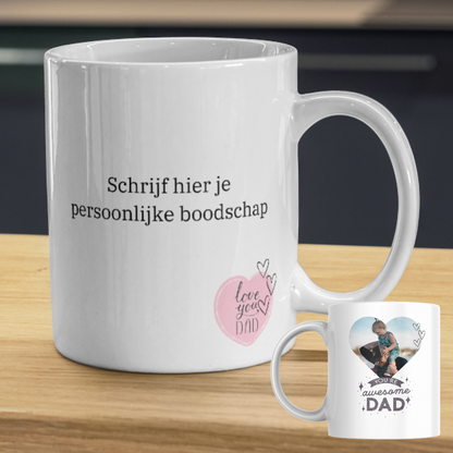 De achterkant van je mok wordt bedrukt met je persoonlijke boodschap!