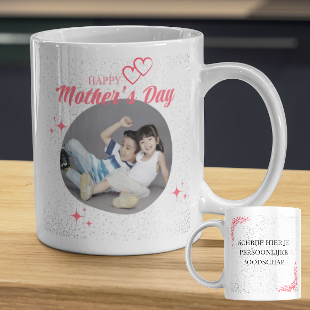 Op de andere kant staat happy mother's day en een foto die jij zelf toevoegd